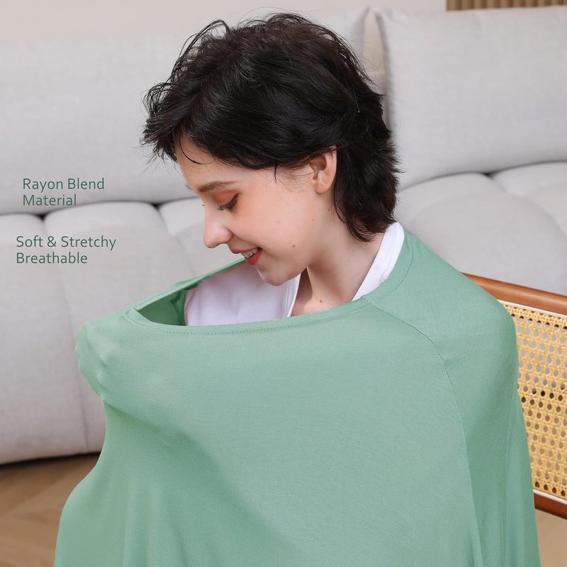 SEJOY Multi-use Nursing Cover for Breastfeeding, 360°Full Coverage Nursing Poncho, Rayon Soft & Breathable Breastfeeding Cover up (Smooth Rayon, Sage Green) - Image 4